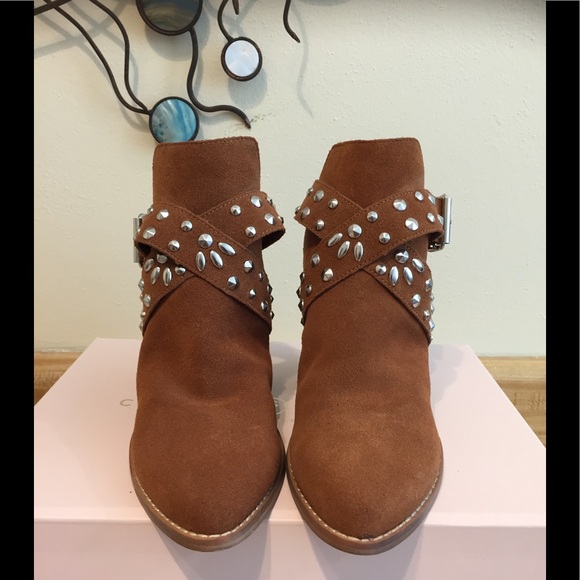 Worn Once! Silver Studded Open Back Suede Bootie - Picture 3 of 7